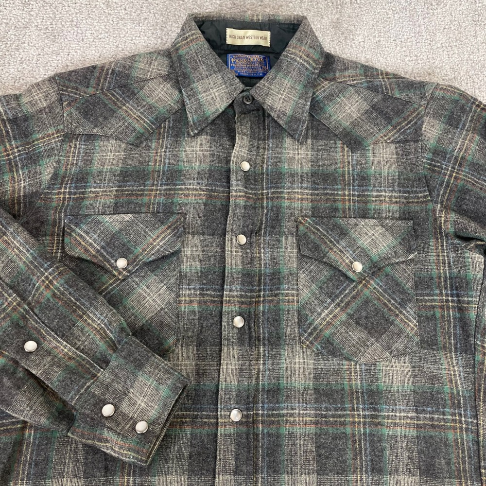 Pendleton High Grade Western Wear Shirt Mens Small Wool Pearl Snap Plaid Vintage